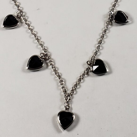 Polished Silver-tone Necklace with Shiny Black Heart Charms & Matching Earrings - Picture 1 of 9